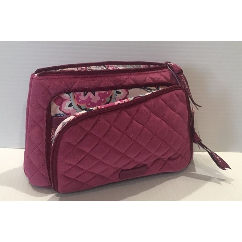 Vera Bradley Quilted Velour Compact Organizer Make Up Case Toiletries Magenta